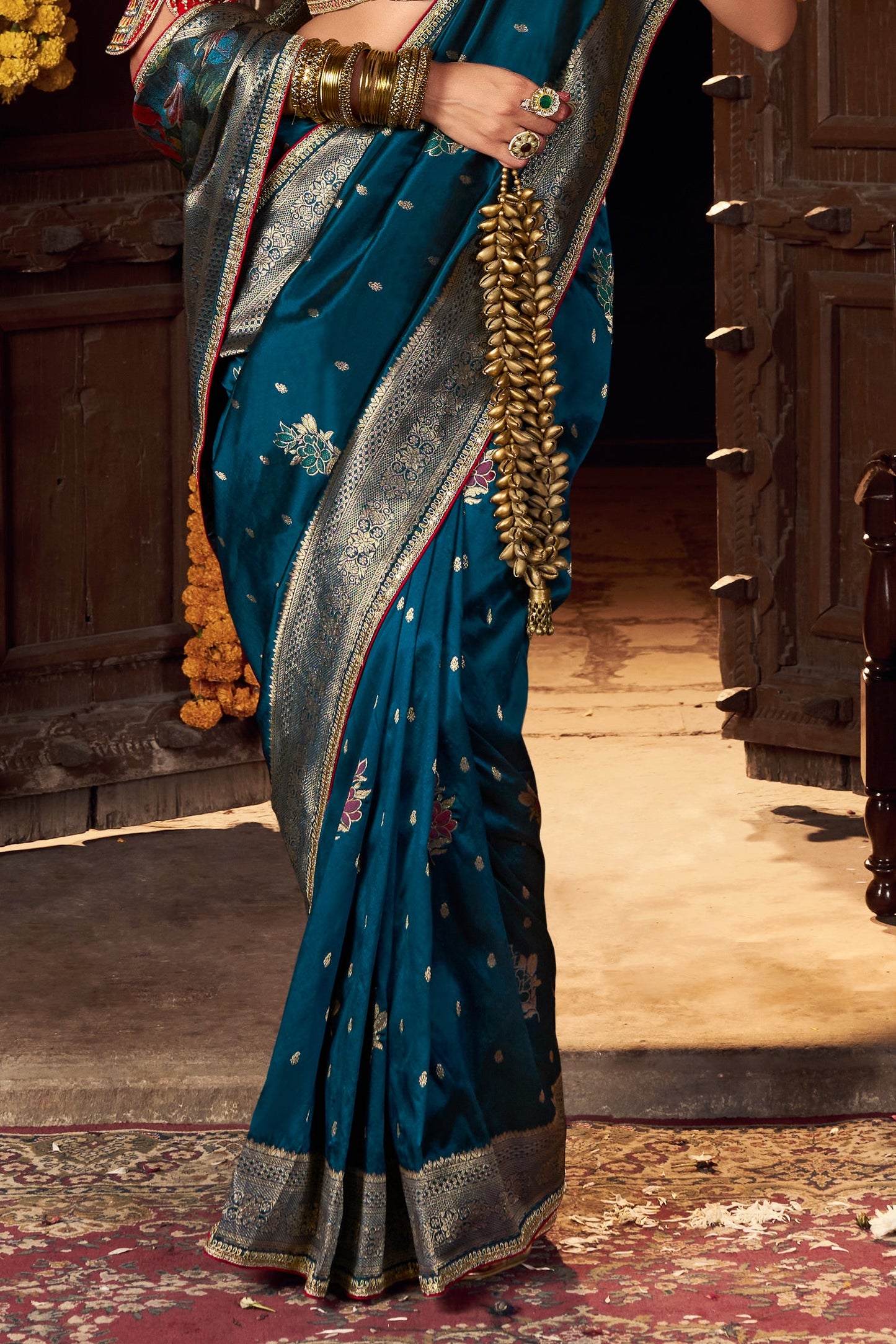 Blue Woven Silk Saree With Lace Border-ZB134637_3_SareeButa.com