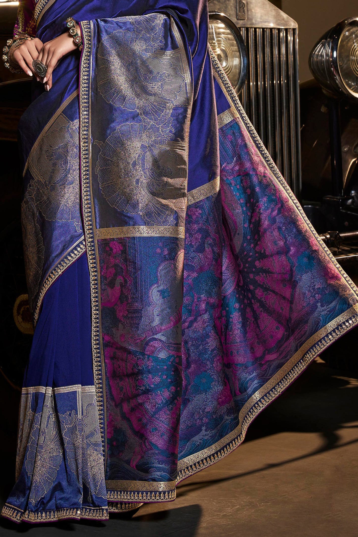 Blue Woven Silk Saree With Lace Border-ZB134671_3_SareeButa.com