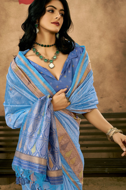 Blue Woven Silk Saree With Patola Pallu-ZB133520_2_SareeButa.com