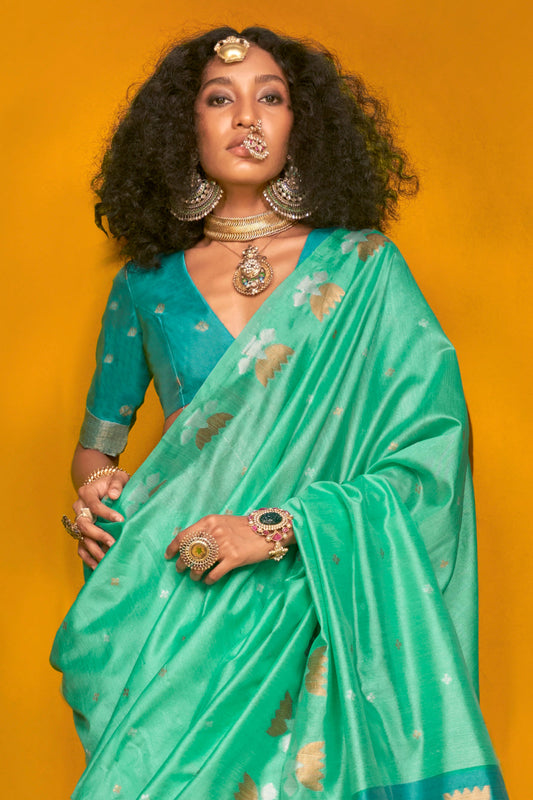 Blue Woven Tussar Silk Saree-ZB133746_2_SareeButa.com