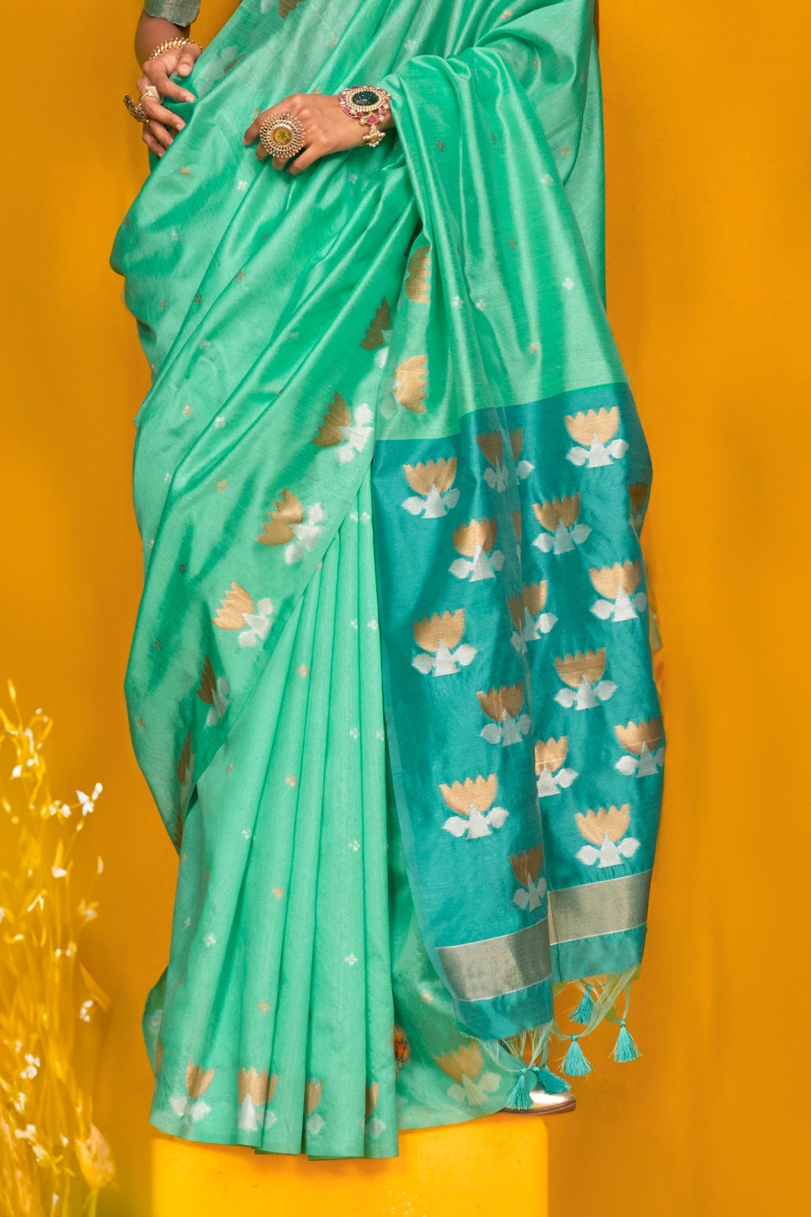 Blue Woven Tussar Silk Saree-ZB133746_4_SareeButa.com