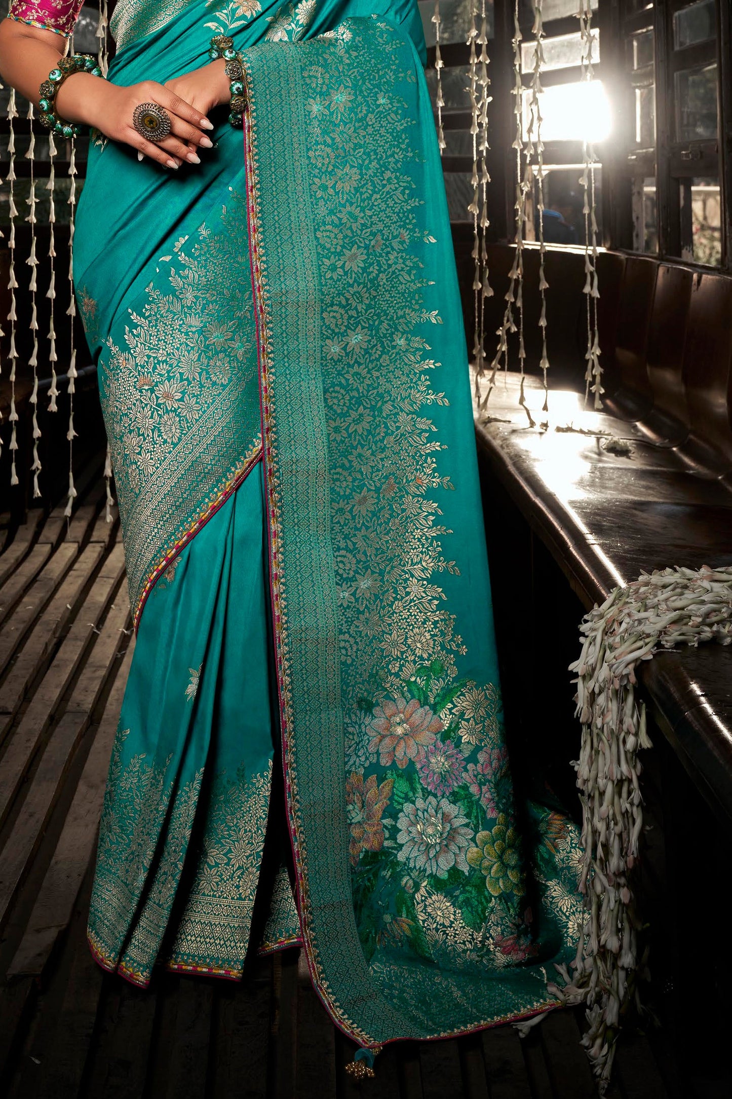 Blue Woven Viscose Silk Saree With Lace Border-ZB134663_4_SareeButa.com
