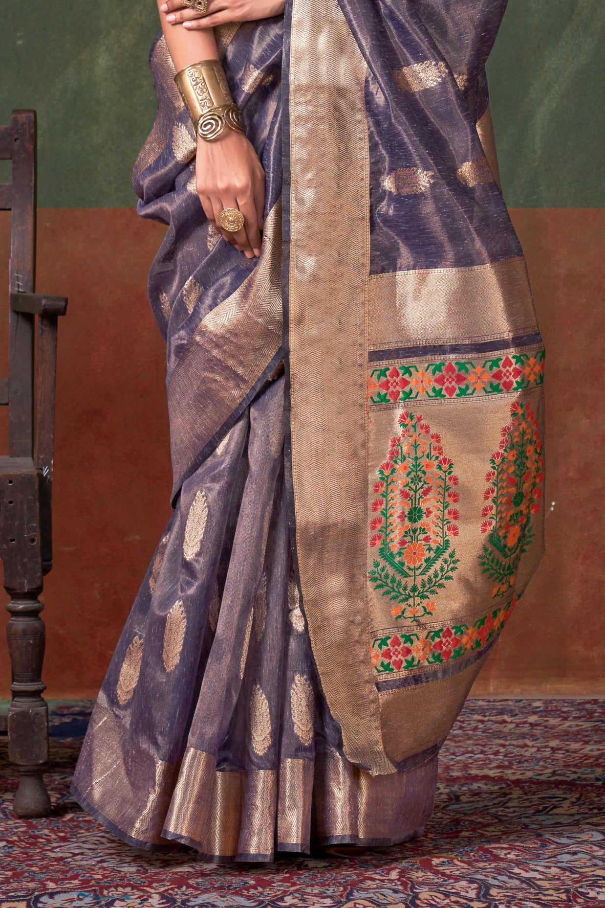 Blue Zari Tissue Paithani Saree-ZB134278_4_SareeButa.com