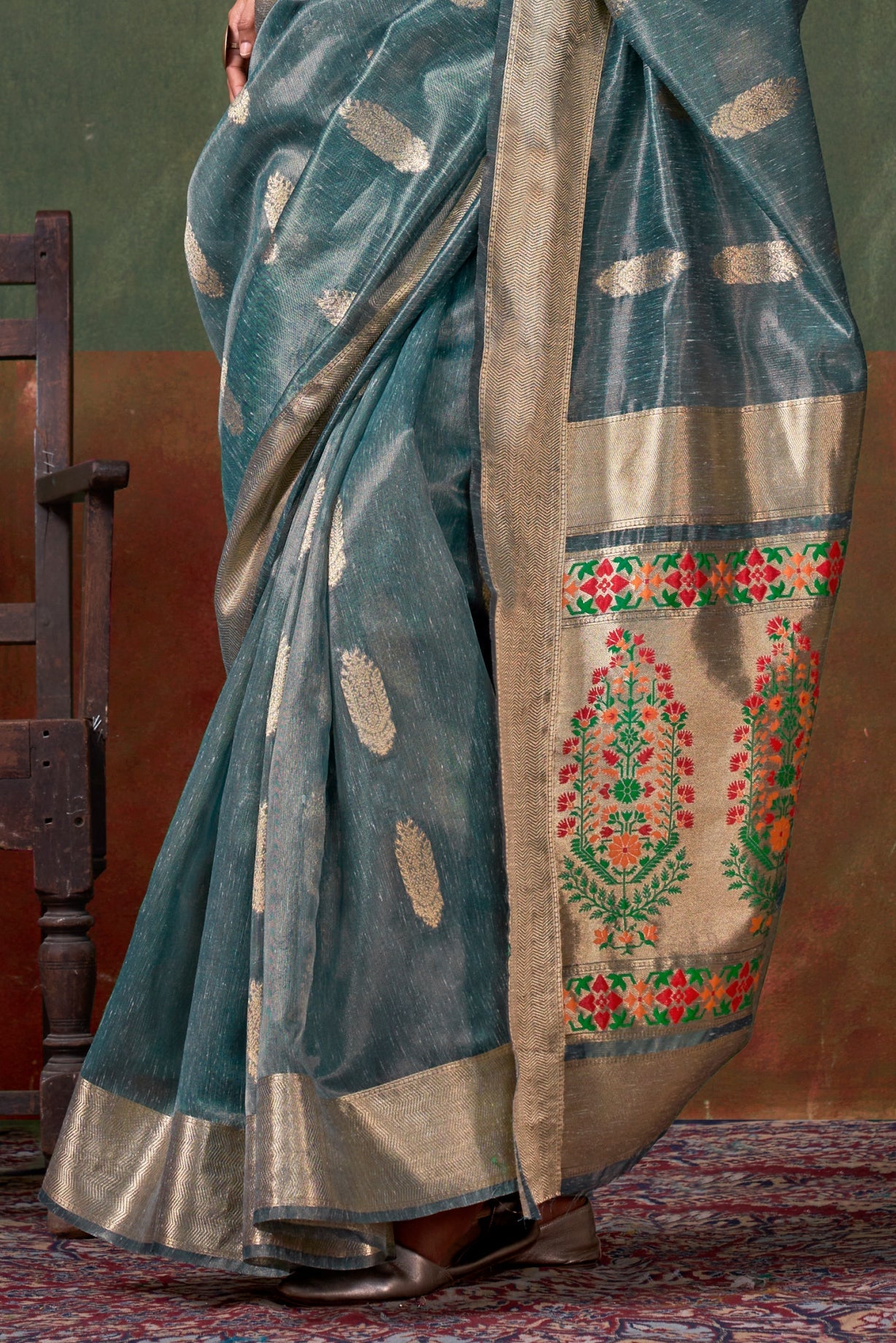 Blue Zari Tissue Paithani Saree-ZB134282_4_SareeButa.com