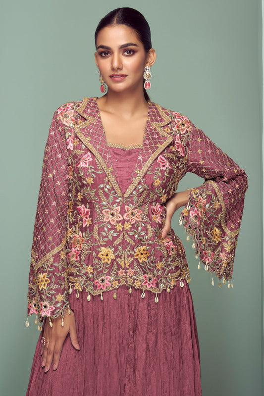 Blush Pink Readymade Chinon Silk Skirt Set-SS767_2_SareeButa.com