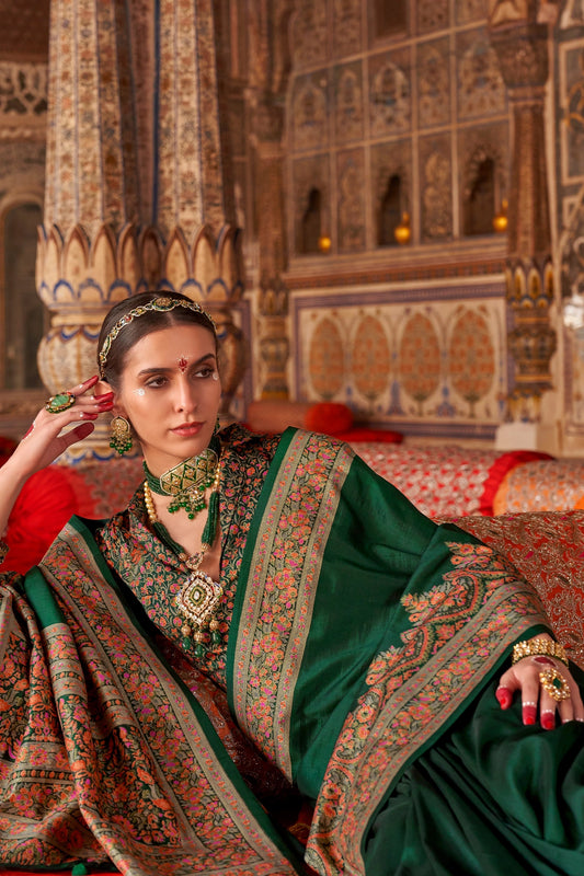 Bottle Green Printed Silk Saree-SAR11288_2_SareeButa.com