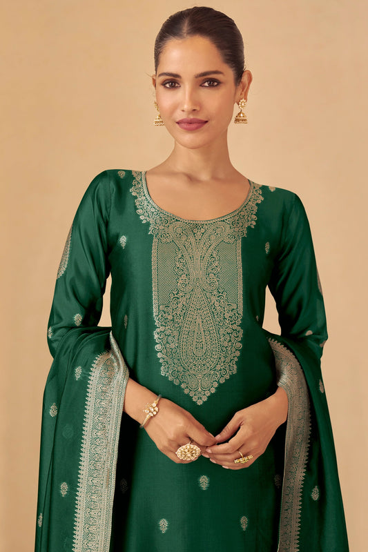 Bottle Green Readymade Viscose Silk Suit-SAR11078_2_SareeButa.com
