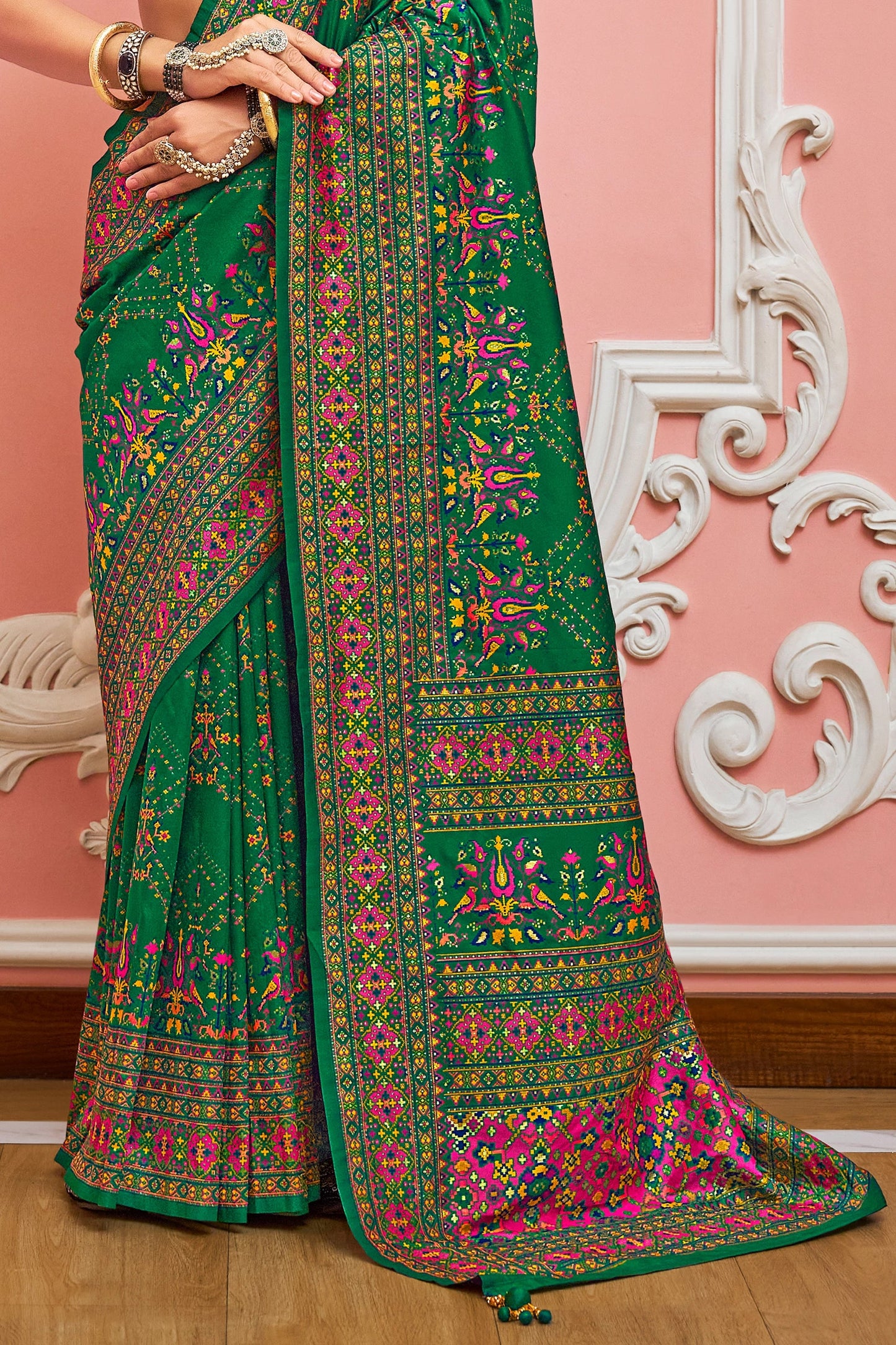 Bottle Green Woven Kashmiri Silk Saree-SAR11346_5_SareeButa.com