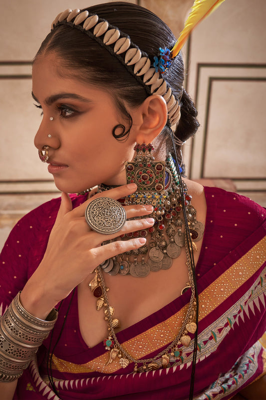 Brick Red Printed Viscose Silk Saree-SAR10081_2_SareeButa.com