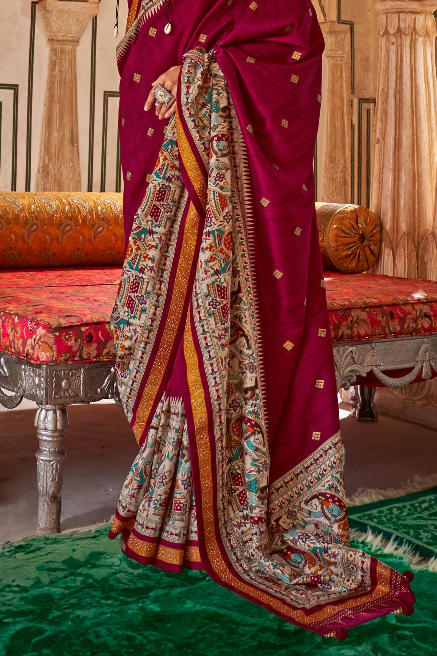 Brick Red Printed Viscose Silk Saree-SAR10081_4_SareeButa.com