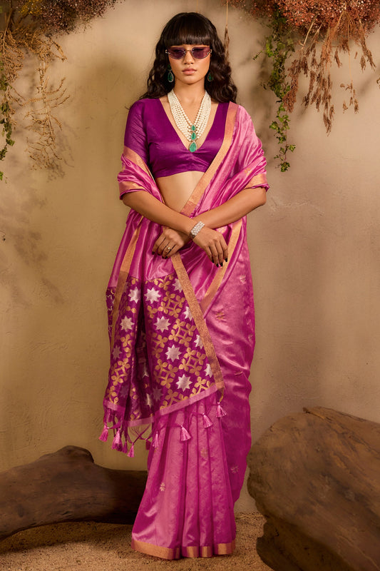 Bright Pink Woven Tussar Silk Saree-SAR11236_2_SareeButa.com