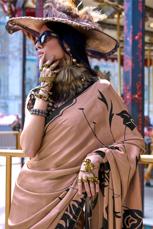 Brown Printed Crepe Saree-ZB132991_2