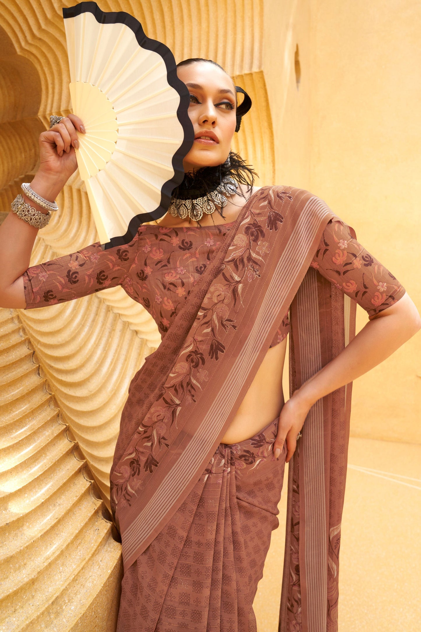 Brown Printed Georgette Saree-ZB133177_2_SareeButa.com