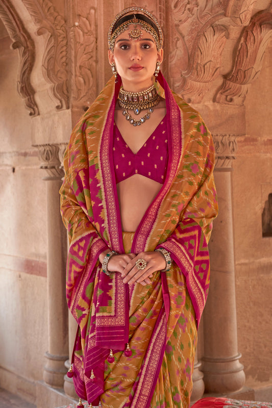 Mustard Yellow Georgette Patola Saree-ZB134182_2_SareeButa.com