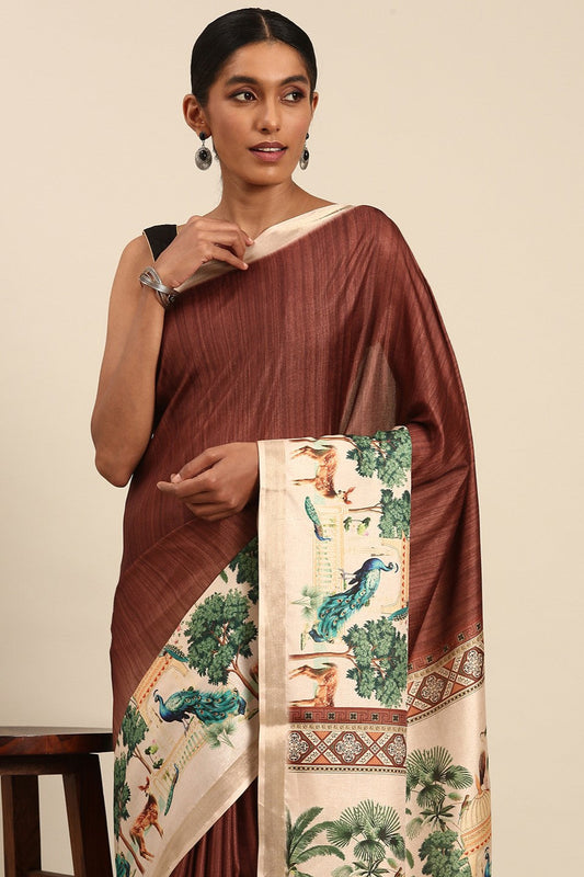 Brown Printed Cotton Saree-ZB132986_2_SareeButa.com