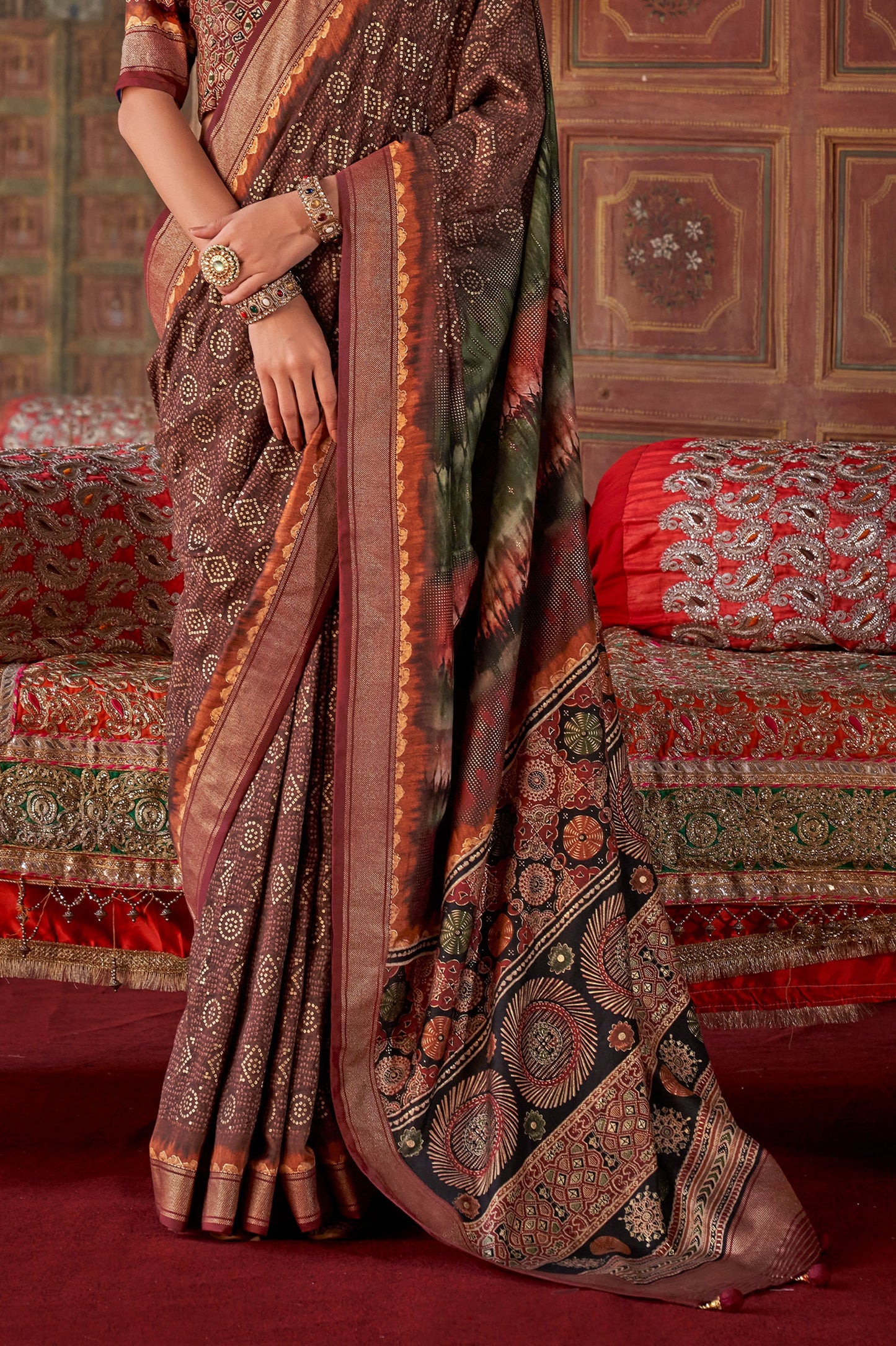 Brown Printed Silk Saree-SAR10110_4_SareeButa.com