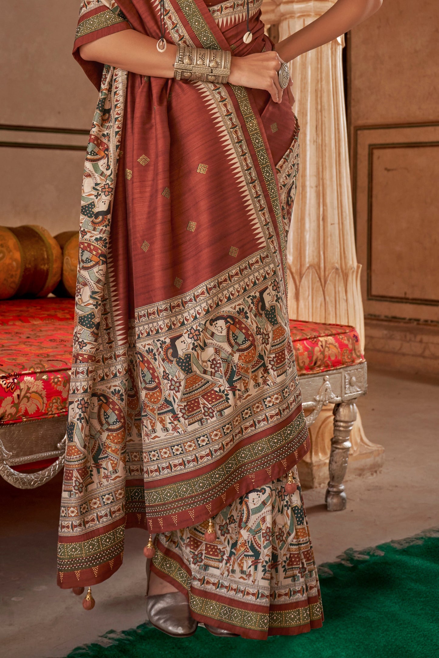 Brown Printed Viscose Silk Saree-SAR10080_4_SareeButa.com