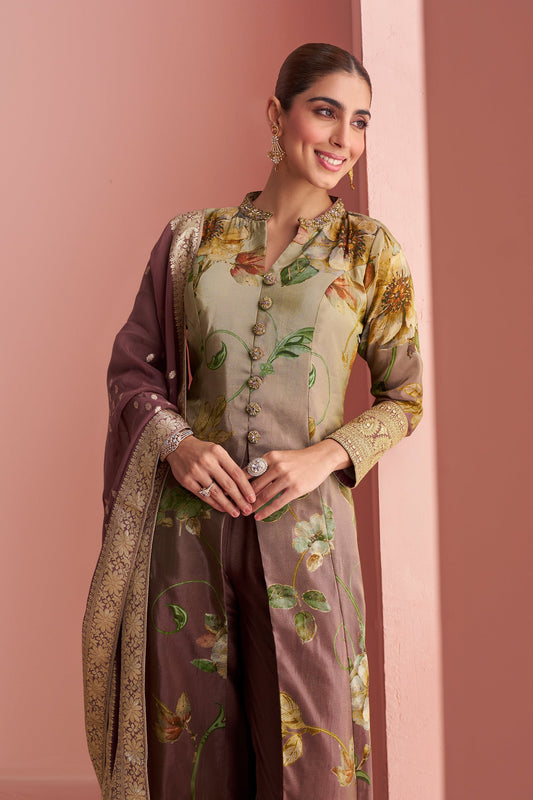 Brown Readymade Embroidered Silk Suit-SAR10500_2_SareeButa.com