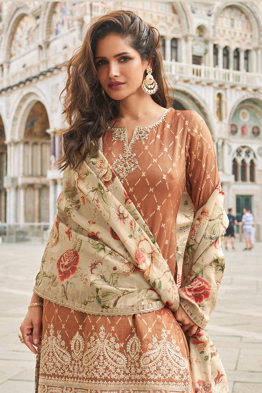 Brown Readymade Viscose Silk Sharara Suit-SAR10780_2_SareeButa.com