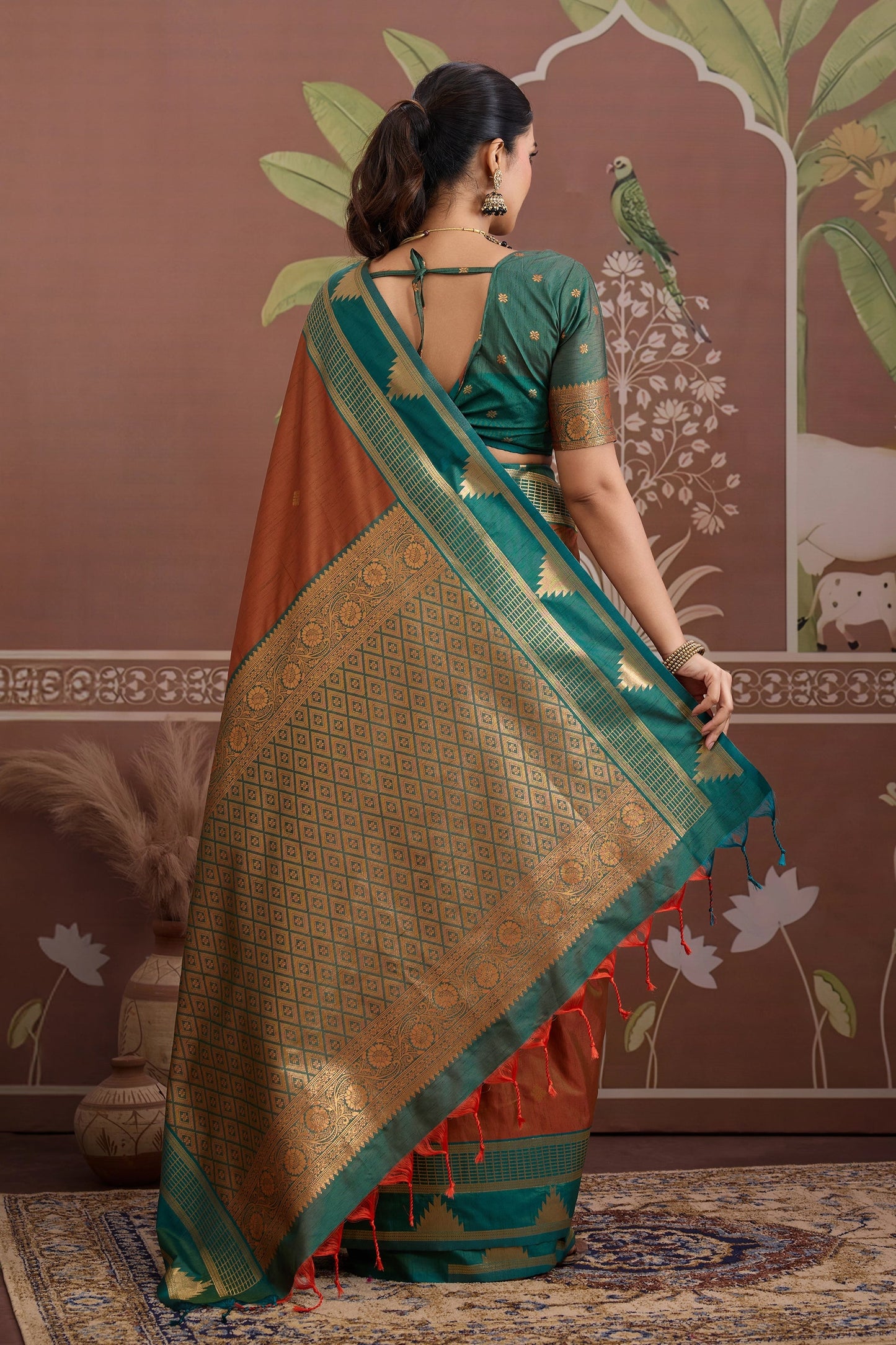 Brown Woven Tussar Silk Saree-SAR11204_5_SareeButa.com