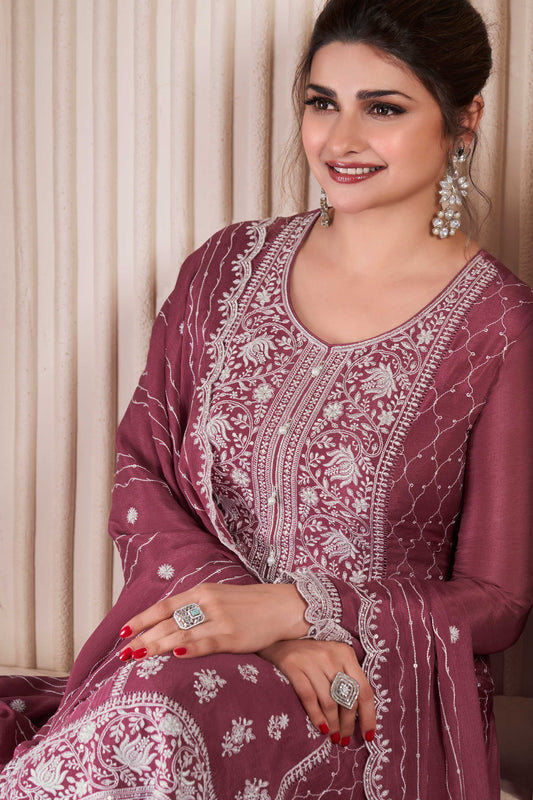 Burgundy Readymade Chinon Suit-SS360_2_SareeButa.com