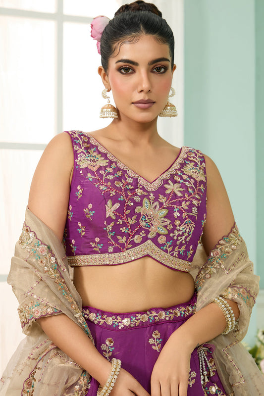 Burgundy Semi-Stitched Embroidered Georgette Lehenga-SAR10695_2_SareeButa.com