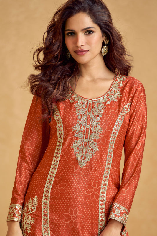 Burnt Orange Readymade Embroidered Chinon Silk Suit-SS247_2_SareeButa.com