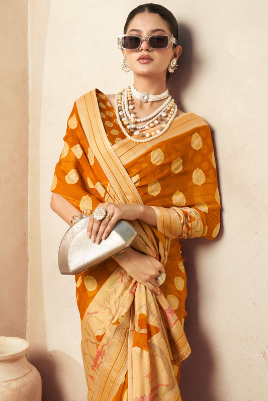 Burnt Orange Georgette Paithani Saree-ZB133753_2_SareeButa.com