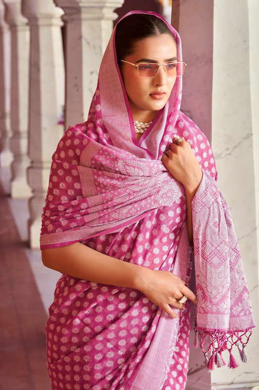 Carnation Pink Woven Georgette Saree-SAR10181_2_SareeButa.com