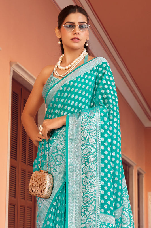 Ceramic Blue Woven Georgette Saree-SAR10179_2_SareeButa.com
