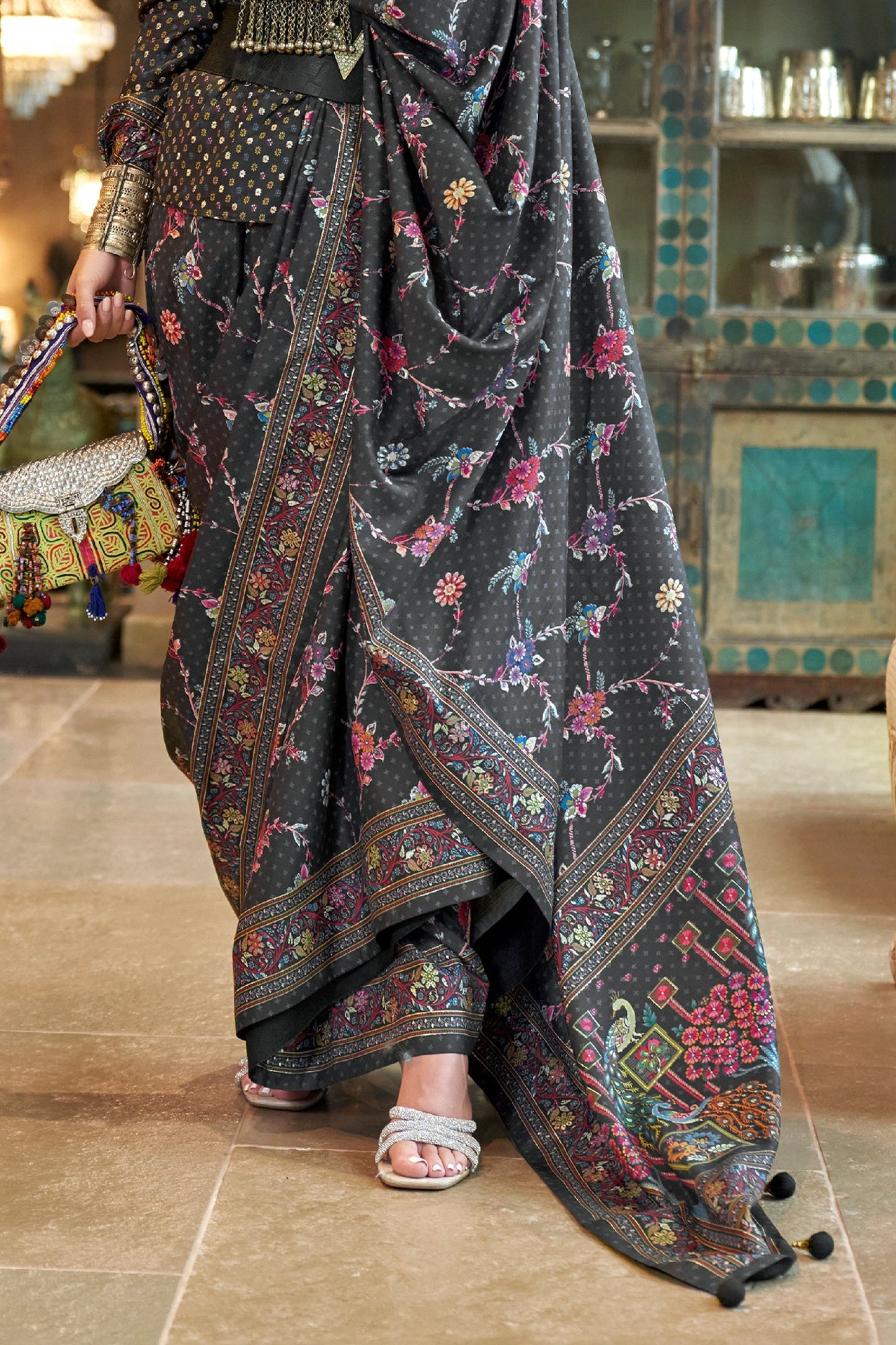 Charcoal Black Printed Silk Saree-SAR11301_4_SareeButa.com