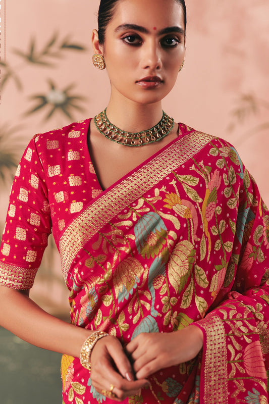 Cherry Pink Woven Georgette Bandhani Saree-SAR10976_2_SareeButa.com