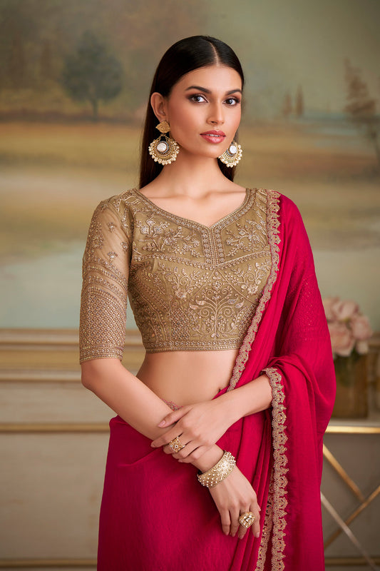 Cherry Red Embroidered Georgette Saree-SAR10836_2_SareeButa.com