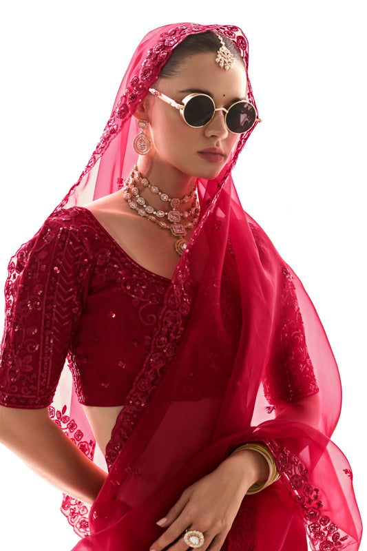 Cherry Red Embroidered Organza Tissue Saree-ZB134753_2_SareeButa.com