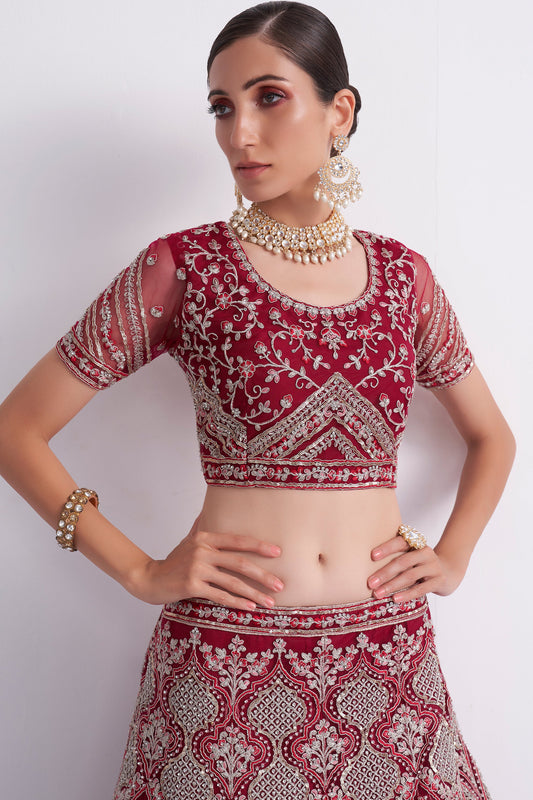 Cherry Red Semi Stitched Embroidered Net Lehenga-LC6_2_SareeButa.com