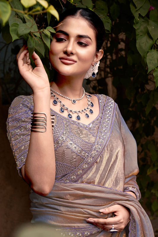 Chiku Gradient Satin Silk Saree with Readymade Blouse-ZB133938_2_SareeButa.com
