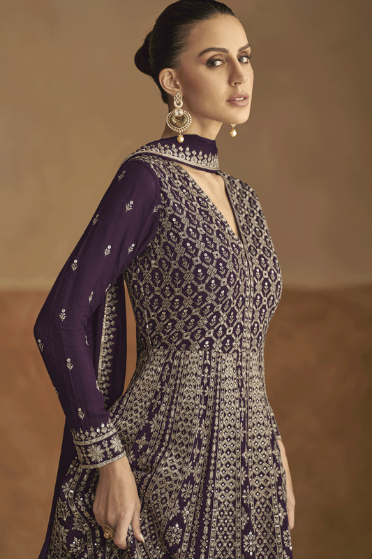 Cool Violet Readymade Chinon Gown with Dupatta-SS431_2_SareeButa.com