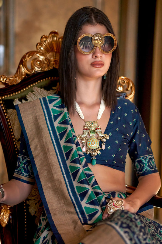 Coral Blue Printed Patola Silk Saree-SAR11263_2_SareeButa.com