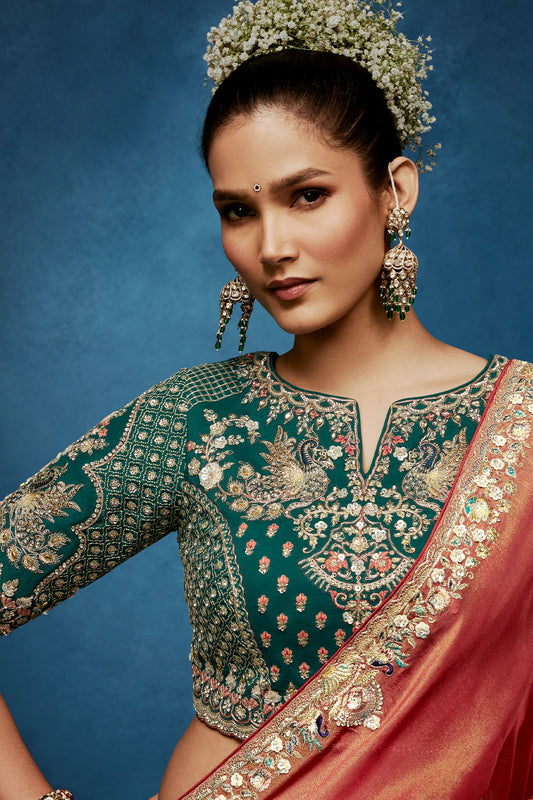 Coral Peach Embroidered Organza Silk Saree-SAR12598_2_SareeButa.com