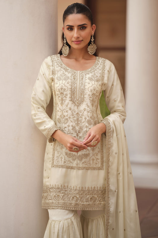 Cream Readymade Satin Silk Sharara Suit-SS844_2_SareeButa.com