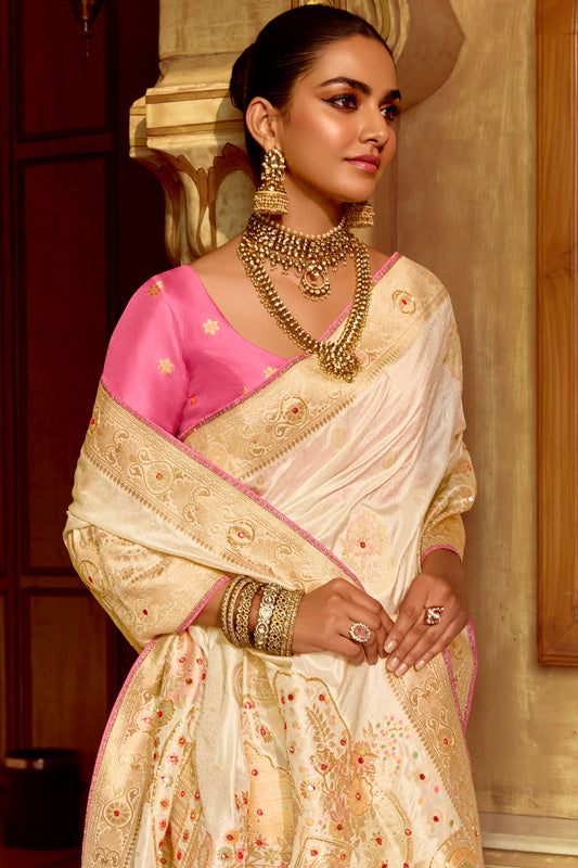Cream Dola Silk Saree with Cutdana Work-ZB134584_2_SareeButa.com