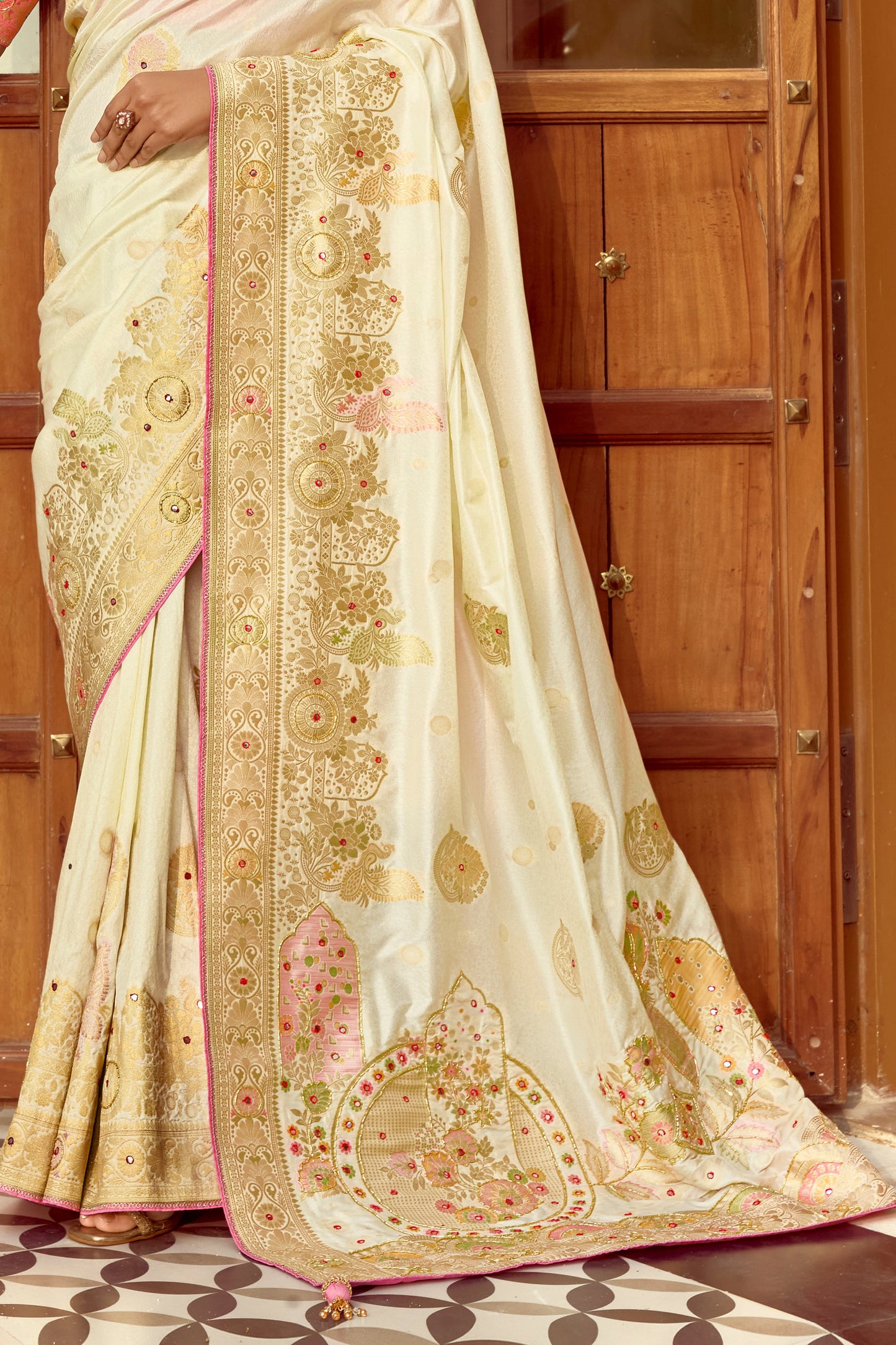 Cream Dola Silk Saree with Cutdana Work-ZB134584_5_SareeButa.com