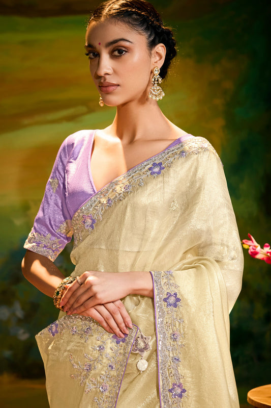 Cream Embroidered Organza Saree-ZB134599_2_SareeButa.com