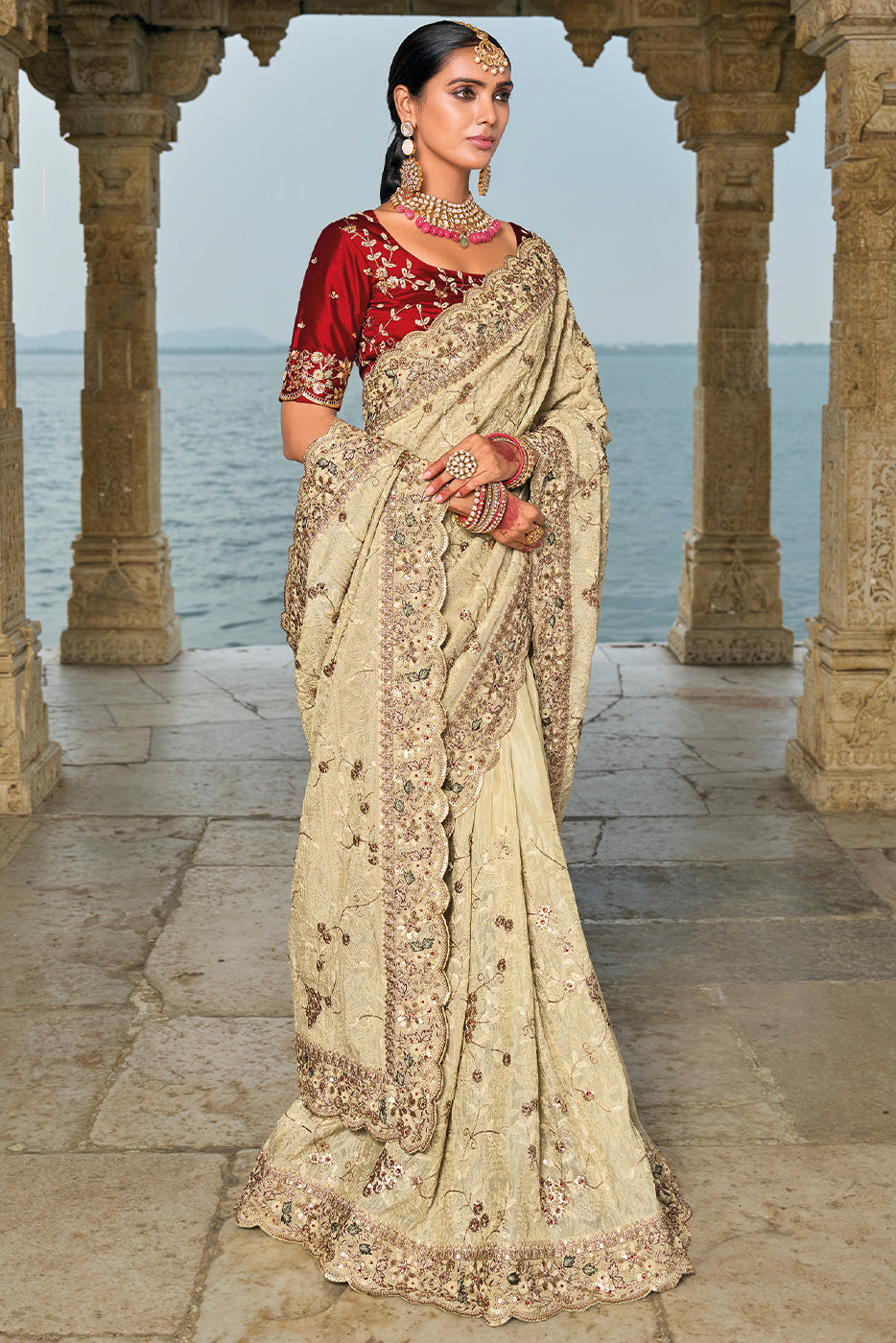 Cream Heavy Work Banarasi Saree-ZB133456_4_SareeButa.com