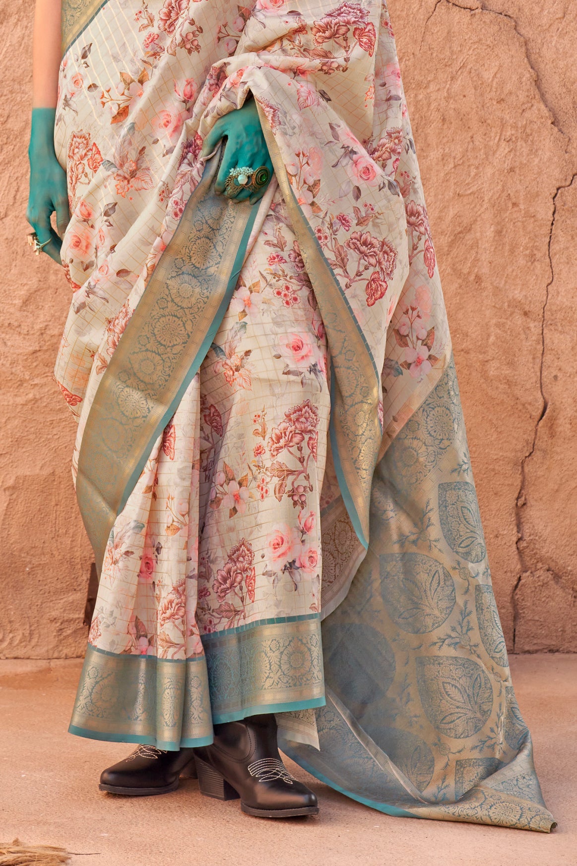 Cream Printed Georgette Saree with Jacquard Border-ZB133533_4_SareeButa.com