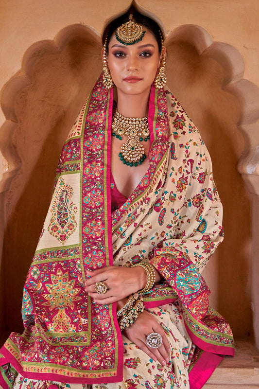 Cream Printed Silk Saree-SAR11256_2_SareeButa.com