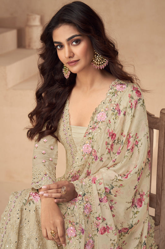 Cream Readymade Chinon Silk Palazzo Suit-SS560_2_SareeButa.com