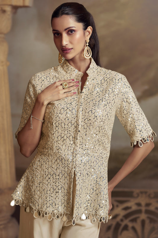 Cream Readymade Embroidered Georgette Palazzo Set-SS789_2_SareeButa.com