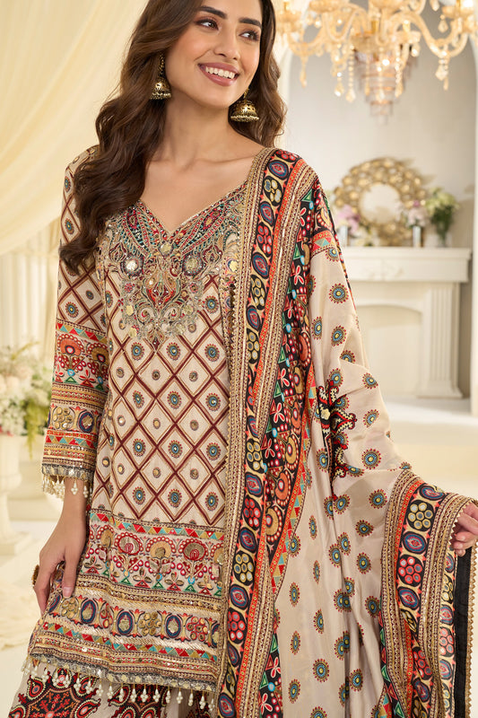 Cream Readymade Embroidered Satin Silk Suit-SAR12114_2_SareeButa.com