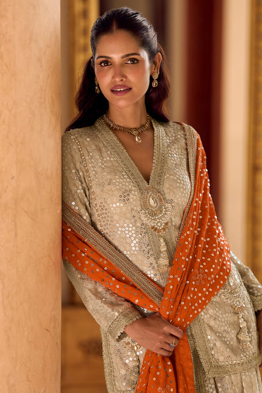 Cream Readymade Georgette Dhoti Pant Set-SAR11098_2_SareeButa.com